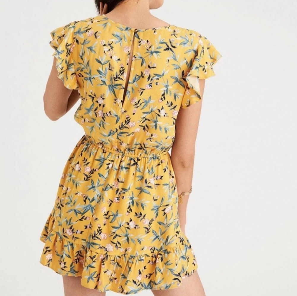 American Eagle Floral Wrap Yellow Romper - Picture 2 of 9